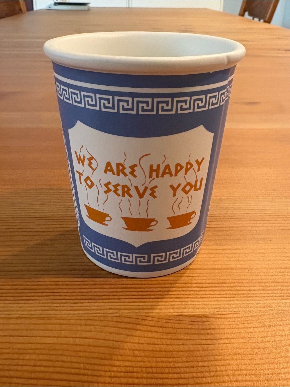 Ceramic Cup "We Are Happy to Serve You" Clean Good Condition